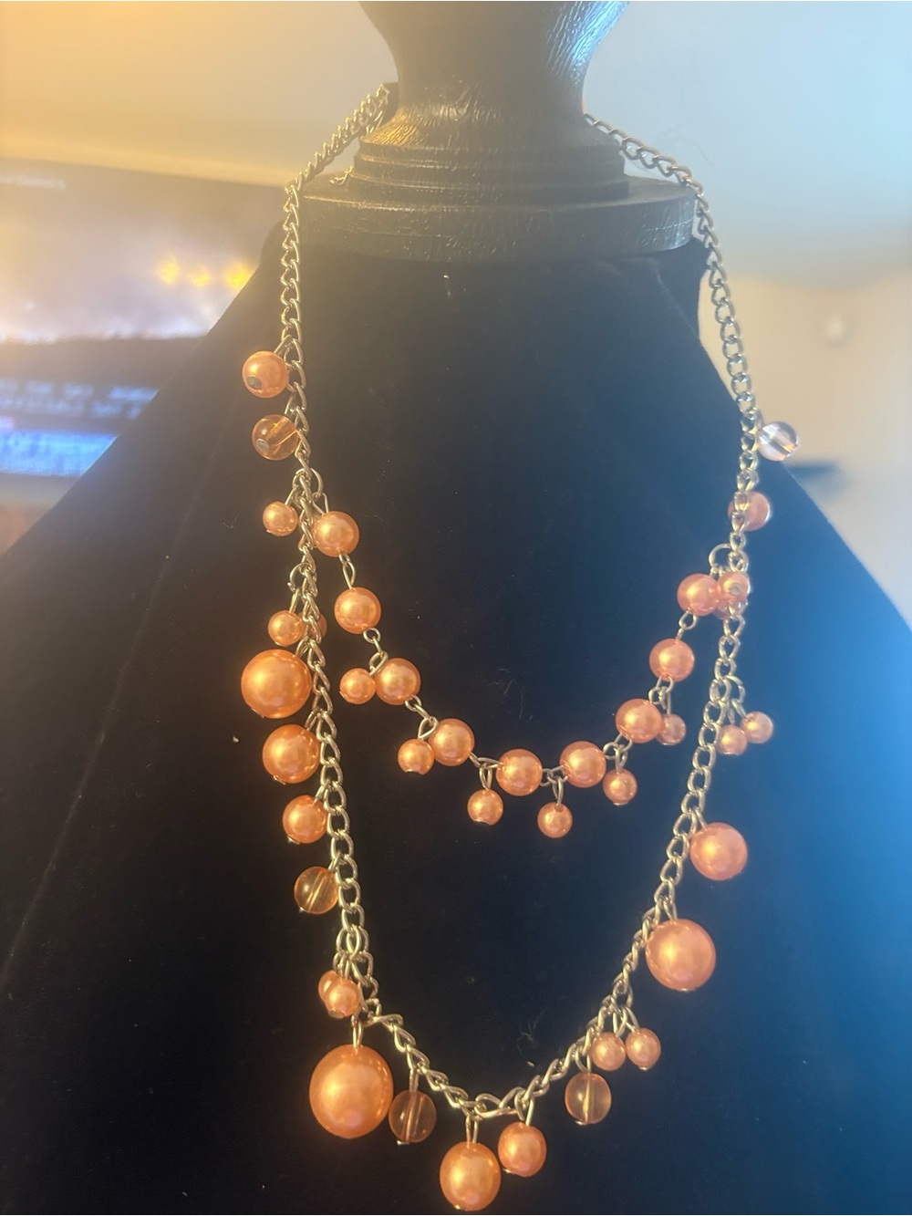 Layered Peach Pearl Drop Necklace - Women Jewelry